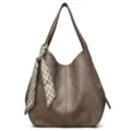 Bruine hobo schoudertas voor dames, PU lederen casual handtas met prachtige stijlvolle sjaal. - Grijs