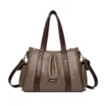 Women Large Capacity Shoulder Bag Tote Casual Daily Commuter Crossbody Bag PU Leather Handbag - Khaki