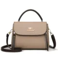 Stijlvolle kaki mini schoudertas, zachte lederen crossbody handtas met donkerbruine riem. - Khaki