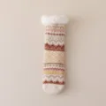 Chaussettes longues d'hiver épaisses, douillettes doublées polaire pelucheuses motifs. - Taille unique / Beige