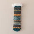 Chaussette de sol hiver femme epaisse et chaude en peluche avec revers douillet motif tricot. - Taille unique / Bleu marine