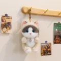 Cute siamese cat plush toy keychain with pearl necklace and heart pendant for bag charm. - Ragdoll Cat