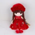 Bambola di peluche carina con cappello floreale rosso e vestito in pizzo per ragazze e bambini. - Piccolo 50cm con Imballaggio / Abito in Pizzo Rosso