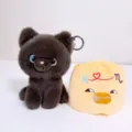 Simpatico portachiavi bambola gatto peluche nero con cappuccio zodiacale giallo regalo. - Gatto Grigio / 10cm con Portachiavi in Metallo
