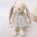 Peluche coniglietto con orecchie lunghe e vestito di pizzo floreale, morbida bambola con portachiavi. - Abito Floreale Blu
