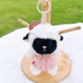 Cute black face sheep plush toy keychain with pink overalls fluffy bag pendant accessory gift - Sheep