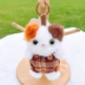 Cute plush cat keychain fluffy doll with plaid overalls bag charm cute plushie accessory gift. - Calico Cat