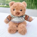 Simpatico orsacchiotto di peluche marrone con elegante giacca da baseball, morbido regalo. - Uniforme da Baseball Verde Chiaro