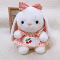 Simpatico peluche coniglietto con abito floreale e fiocco, morbida bambola di peluche per regali - 20cm / Ciliegia