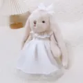 Morbido peluche coniglio con orecchie pendenti abito da sposa bianco e velo di pizzo per regalo. - Abito da Sposa Bianco Fiocco / 30cm