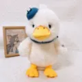 Simpatico peluche di anatra bianca con cappello e colletto di mirtillo blu morbida bambola - In Piedi Fortuna di Mirtillo / 38 cm / bianco-blu
