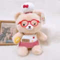 Simpatico orsetto di peluche con occhiali rossi e cappello da cuoco grembiule regalo - 24cm / Orsetto con Gonna a Quadri Rossi