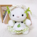 Grazioso coniglietto di peluche in stile country con vestito floreale e cuffia morbida. - 15cm / Mela Verde