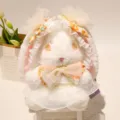 Graziosa bambola coniglio di peluche bianco stile Lolita con cuffia floreale e abito. Regalo. - Altezza 20 cm / Arancione Huarong