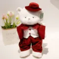 Orsacchiotto di peluche bianco vestito con abito da sposa rosso e cappello coordinato. - Angelo Uomo Abito Rosso / 40CM