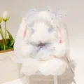 Grazioso coniglio di peluche Lolita con vestito di pizzo blu, morbida bambola per ragazze. - Coniglio Dalle Orecchie Lunghe Qingcheng / 25cm / Blu