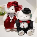 Wedding couple teddy bear plush toy set, cute bride and groom stuffed animals for wedding decor. - Red Pair