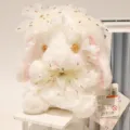 Simpatico coniglietto di peluche bianco con fiocco in pizzo lolita e strass per ragazze - Coniglio Dalle Orecchie Lunghe Qingcheng / 20cm / Beige