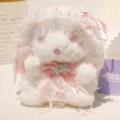 Cute lolita plush rabbit toy with lace bonnet and ribbon, soft stuffed animal gift for girls. - Spring Rabbit Pink