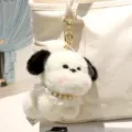 Variante portachiavi cucciolo in peluche, morbido giocattolo di peluche con collana di perle. - Charm / Bianco