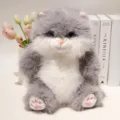 Peluche di gatto grigio e bianco soffice e carino, bambola di stoffa con zampe rosa per regalo. - Simulazione Gatto Grigio Grasso Seduto
