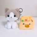 Fluffy cat plush keychain with yellow hood pendant, cute kitten toy accessory for bags. - Ragdoll Cat