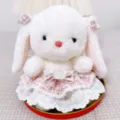 Cute white plush bunny toy with pink tweed skirt and lace, soft stuffed rabbit doll gift. - Ballet Tweed Rabbit-Pink