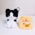 Portachiavi gatto in peluche nero e bianco con simpatica cappuccio zodiacale bambola. - Mucca / 10cm con Portachiavi in Metallo