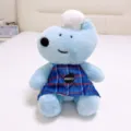 Simpatico peluche blu morbido con cappello da cuoco e simpatico grembiule a quadri regalo. - Stile Cuoco Seduto / 25cm / Blu