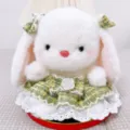 Grazioso peluche coniglietto bianco con orecchie lunghe, vestito in tweed verde e pizzo, regalo ideale. - Coniglio Tweed Balletto-Verde