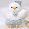 Simpatico cuscino in peluche di anatra bianca morbido giocattolo animale con colletto e pantaloncini - Cuscino oca bianca grande