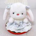 Simpatico coniglietto di peluche bianco con abito in tweed blu e fiocchi, regalo per bambine. - Coniglio Tweed Balletto-Viola