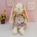 Cute floral dress bunny plush toy, soft stuffed long ear rabbit doll for girls and gift. - Orange Floral Dress