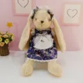 Cute lop-eared plush rabbit toy in a purple galaxy lolita dress with lace apron and bows. - Purple Floral Print Dresses / Small Size Height About 60cm
