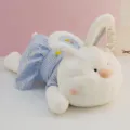 Simpatico coniglietto di peluche bianco con abito a quadri blu bambola morbida regalo - Sdraiato Abito Blu Circa 65cm / Versione Originale