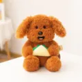 Brown Curly Puppy Plush Toy Holding Sandwich Cute Stuffed Dog Doll Companion Gift - Sandwich Style