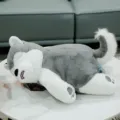 Cuscino nanna in peluche husky carino, morbida bambola di peluche per decorazione. - Husky Testa Inclinata (55cm) / Grigio