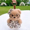 Cute plush bear keychain with glasses and polka dot dress fluffy bag pendant gift for girls - Bear