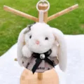 Cute plush bunny keychain with bow and skirt, soft hanging pendant for bags and keys. - Rabbit