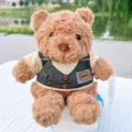 Cute teddy bear plush toy wearing casual vest stuffed doll soft gift for kids and friends - Gray Vest + Yellow Hoodie