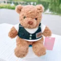 Cute plush teddy bear toy with white t-shirt and green vest, perfect gift and room decor. - Dark Green Vest + White Hoodie