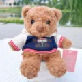 Cute teddy bear plush toy, brown stuffed animal with blue hoodie and casual daily design. - Dark Blue White Colorblock Hoodie