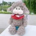 Adorabile peluche agnello riccio con bavaglino a quadri rosso morbida bambola regalo - Mousse Piccola Pecora Seduta - Marrone