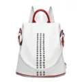 Stiloso zaino donna colore a contrasto antifurto borsa da viaggio scuola con borchie. - Bianco