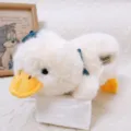 White plush duck toy, cute stuffed animal doll with blue bow, soft healing companion gift ornament. - Lying Blueberry Luck / 28cm / Blue & White