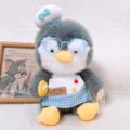 Cute Penguin Chef Plush Toy Stuffed Animal Doll with Blue Glasses and Apron for Kids Girls - Blue Plaid Skirt Grey Penguin