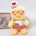 Cute yellow chef duck plush toy with red glasses, cute apron and biscuit, soft stuffed doll. - Red Plaid Skirt Little Yellow Duck
