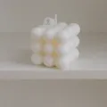 White bubble scented cube candle, handmade soy wax aesthetic home decor aromatherapy gift item. - English Pear Scent / Cream