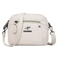 Witte lederen crossbody tas, kleine dames schoudertas met meerdere vakken, casual dagelijkse handtas. - Wit