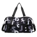 Grote sportduffel tas reistas met abstracte letterprint en zwarte schouderbanden voor reizen - Grijs